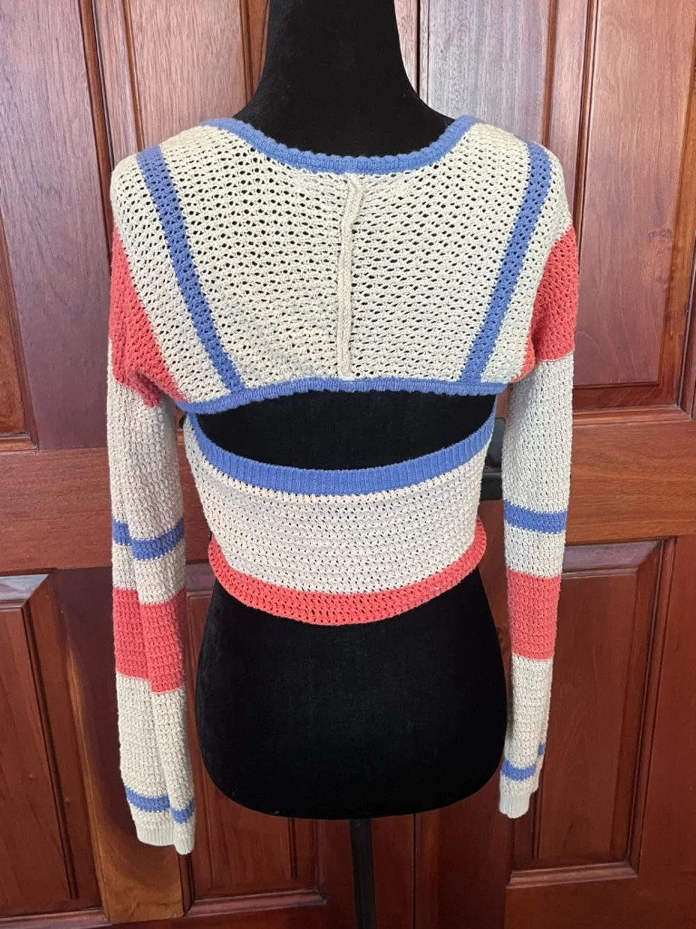 Free People FB Beach Love Me Long-Sleeve Fauxchet Striped Sweater Top Sz Small